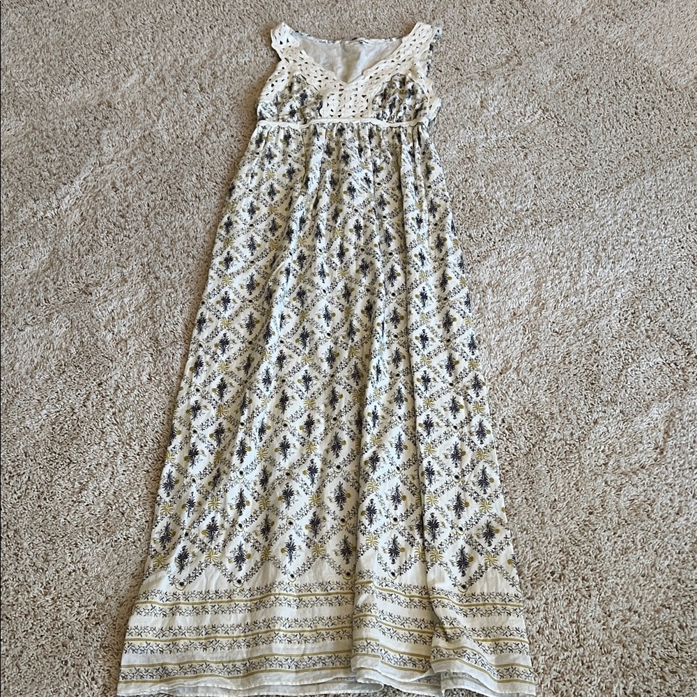 Max Studio Cream Crochet-Trim Floral Midi Dress